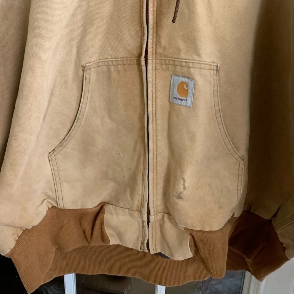 Vintage Carhartt Canvas Flannel Lined Jacket Hood USA Union Tag Size Men’s XXL